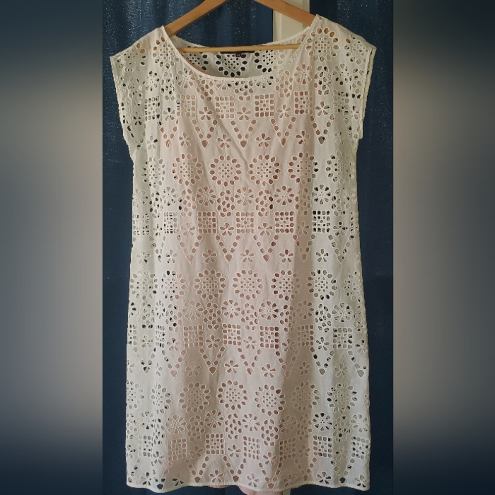 Walter Voulaz White Cotton Lined Shift Dress, White, Size 44